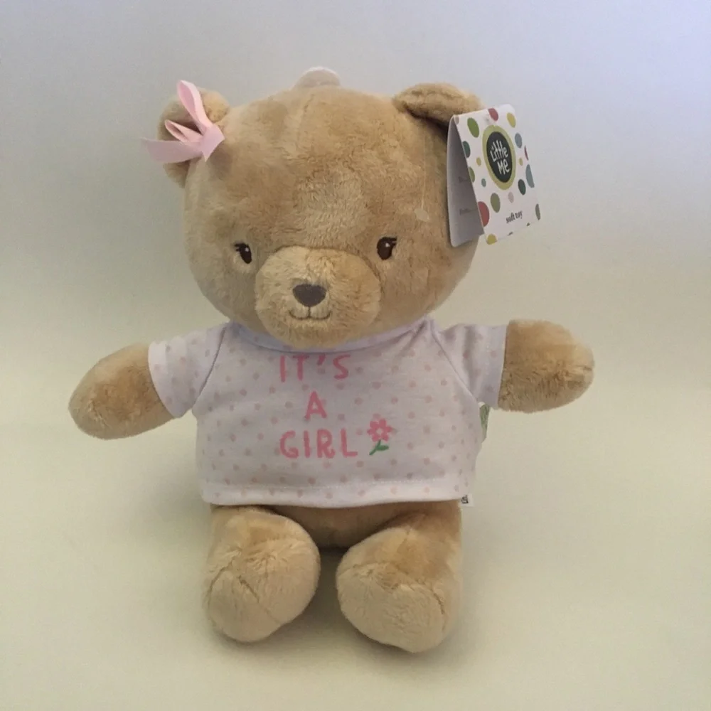 Plush Bear Baby Gift - Beige Bear with Pink “It's A Girl 'Shirt” NEW | Little Me